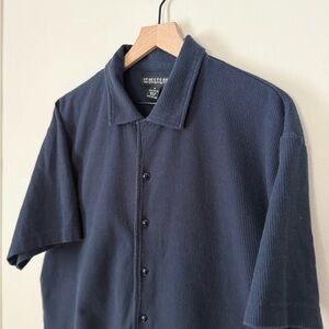 Vintage Structure Navy Casual Button Down Shirt with waffle texture Mens medium